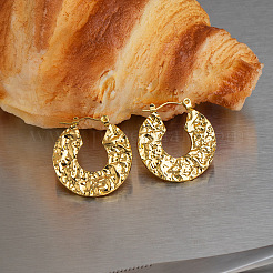 Textured 304 Stainless Steel Round Hoop Earrings for Women&nbsp;KM0829