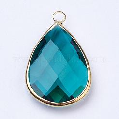 Golden Tone Brass Glass Teardrop Pendants&nbsp;GLAA-M006-A-03G