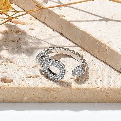 Brass Micro Pave Clear Cubic Zirconia Cuff Rings&nbsp;RJEW-U037-01P
