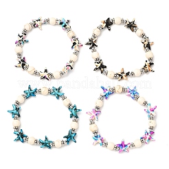 4Pcs Synthetic Turquoise Beads & Alloy & Brass Beads Stretch Bracelets Sets&nbsp;BJEW-JB12408