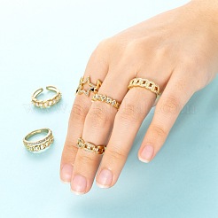 6Pcs 6 Styles Brass Micro Pave Cubic Zirconia Cuff Rings&nbsp;RJEW-LS0001-42G