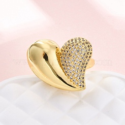 Brass Micro Pave Cubic Zirconia Adjustable Cuff Rings for Women&nbsp;RJEW-U053-07G