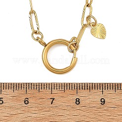 304 Stainless Steel Textured Paperclip Chain Necklaces with Spring Ring Clasps and Leaf Charms&nbsp;NJEW-JN06577-01