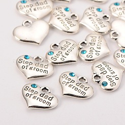 Wedding Theme Antique Silver Tone Tibetan Style Alloy Heart with Step Dad of Groom Rhinestone Charms&nbsp;LS-TIBEP-N005-23A