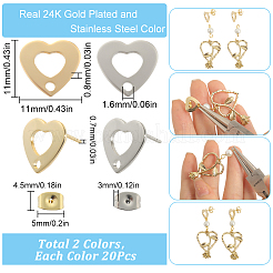 40Pcs 2 Color 201 Stainless Steel Heart Stud Earring Findings&nbsp;STAS-SC0005-30
