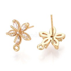 Flower Brass Micro Pave Cubic Zirconia Stud Earring Findings&nbsp;KK-B152-01B-G