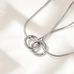 304 Stainless Steel Double Layer Snake Chain 2-Ring Link Necklaces&nbsp;NJEW-R017-01P