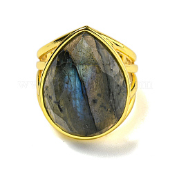Teardrop Natural Labradorite Open Cuff Rings&nbsp;RJEW-C087-01G-05