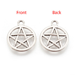 Tibetan Style Alloy Flat Round with Star Charms&nbsp;X-TIBEP-5248-AS-FF