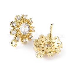 Hollow Flower Brass Micro Pave Cubic Zirconia Stud Earrings Finding&nbsp;KK-E083-07G