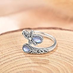 Teardrop & Dragonfly Bohemian Style Zinc Alloy with Resin Synthetic Moonstone Cuff Rings for Women&nbsp;FS-WGB4FBF-01-1