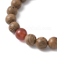 2Pcs 2 Styles Natural Carnelian & Wood Round Beaded Stretch Bracelets Sets for Men Women&nbsp;BJEW-JB12346