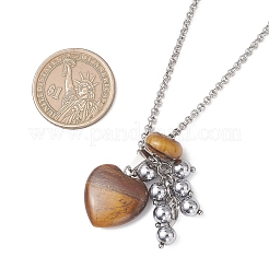 Natural Tiger Eye with Synthetic Non-magnetic Hematite Beads Cluster Pendant 304 Stainless Steel Rolo Chain Necklaces&nbsp;NJEW-JN05896