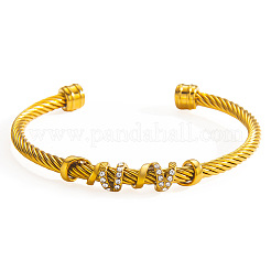 304 Stainless Steel Crystal Rhinestone Open Cuff Bangles with Wrap Knot&nbsp;WGAAB88-02