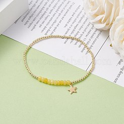 Natural Malaysia Jade(Dyed) Round Beaded Stretch Bracelet with 304 Stainless Steel Star Charms&nbsp;BJEW-JB08059-02