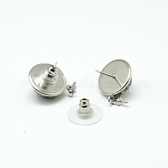 Flat Round Platinum Tone Brass Rhinestone Stud Earring Findings&nbsp;MAK-M024-02