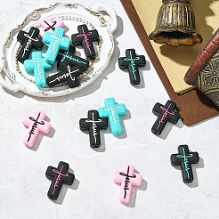 15Pcs 5 Colors Cross with Word Jesus Silicone Focal Beads&nbsp;SIL-YW0002-04
