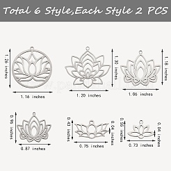 12Pcs 6 Style 304 & 201 Stainless Steel Pendants&nbsp;STAS-SZ0002-53