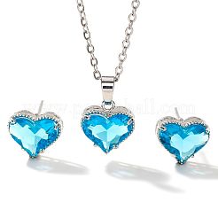 Brass Glass Heart Stud Earrings & Pendant Necklaces Sets for Women&nbsp;MH6858-5
