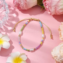 Adjustable Glass Seed Beads & Imitation Pearl Braided Bead Bracelets for Women&nbsp;BJEW-JB10542