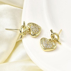 Brass Clear Cubic Zirconia Heart Dangle Stud Earrings&nbsp;EJEW-L261-015G