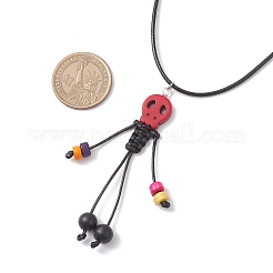 Halloween Theme Skeleton Dyed Synthetic Turquoise Pendant Waxed Cotton Cord Necklace for Women Men&nbsp;NJEW-TA00208