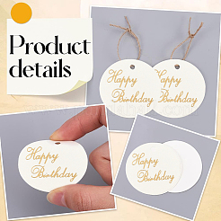100Pcs Flat Round Gold Stamping Word Happy Birthday Hanging Gift Tags&nbsp;DIY-SP0003-87A