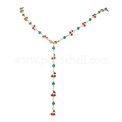 Brass Enamel Red Cherry Link Chain Y Neckaces for Women&nbsp;NJEW-JN05756