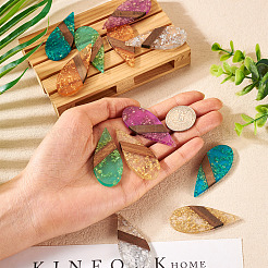 12Pcs 6 Colors Transparent Resin & Walnut Wood Big Pendants&nbsp;WOOD-TA0002-48