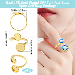 16Pcs 304 Stainless Steel Open Cuff Ring Findings&nbsp;STAS-BBC0008-17