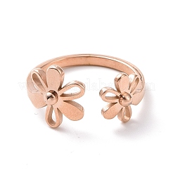 Ion Plating(IP) 304 Stainless Steel Flower Open Cuff Ring for Women&nbsp;RJEW-D120-07RG