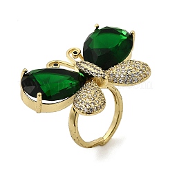Brass Micro Pave Cubic Zirconia & Glass Finger Rings for Women&nbsp;RJEW-L130-001G