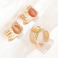 304 Stainless Steel with Glass Cat Eye Cuff Rings for Women&nbsp;RJEW-K309-40F