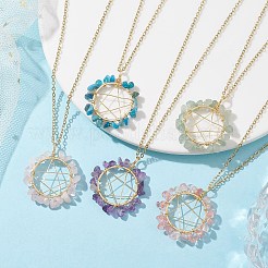 Star Natural & Synthetic Mixed Gemstone Chips Beaded Pendant Necklaces&nbsp;NJEW-JN04643