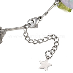 201 Stainless Steel Butterfly & Spray Painted Glass Flower Charm Brass Bar Link Chain Anklets&nbsp;AJEW-AN00736-02