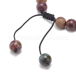 Natural Polychrome Jasper/Picasso Stone/Picasso Jasper & Wood Braided Bead Bracelet&nbsp;BJEW-JB08533