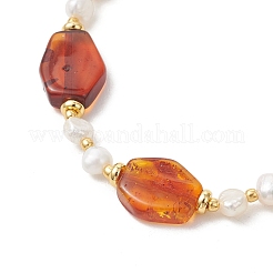 Gradient Color Natural Amber & Freshwater Pearl Beaded Bracelets for Women&nbsp;BJEW-JB13551