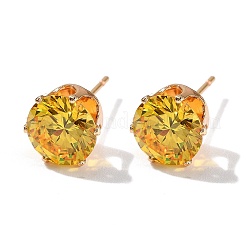 Flat Round Brass Micro Pave Cubic Zirconin Stud Earrings&nbsp;EJEW-D318-04G