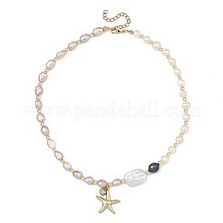 Ocean 304 Stainless Steel Starfish Pendant Natural Pearl Beaded Necklaces for Women&nbsp;NJEW-JN06310
