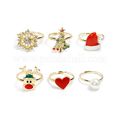 Christmas Theme Alloy Enamel with Rhinestone Finger Rings Sets&nbsp;FS-WG22033-01