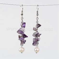 Natural Gemstone Beaded Dangle Cluster Earrings&nbsp;EJEW-JE02039