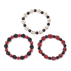 3Pcs 3 Colors Synthetic Turquoise Beaded Stretch Bracelets&nbsp;BJEW-JB12093