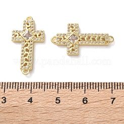 Rack Plating Brass Cubic Zirconia Religion Cross Connector Charm&nbsp;KK-C084-11B-G
