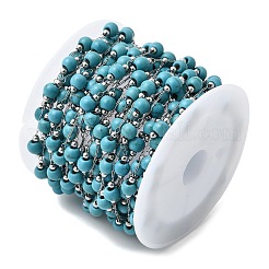 Handmade Synthetic Turquoise Beads & 316 Stainless Steel Round Link Chains&nbsp;CHS-L033-08P