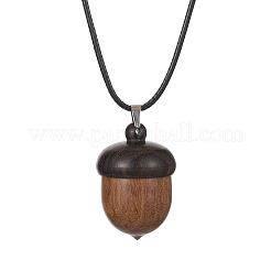 Acorn Shape Wood Locket Pendant Necklace with Wax Cords&nbsp;NJEW-JN04485