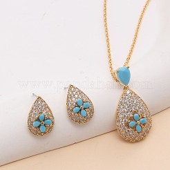 Brass Micro Pave Cubic Zirconia Pendant Necklaces & Stud Earrings Sets&nbsp;FS-WGE5CB1-02