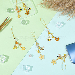 6Pcs 3 Styles Bees Alloy Enamel & Glass Mobile Straps&nbsp;HJEW-SC0001-94