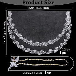 Polyester Wedding Lasso Chain & Flower Organza Bride Main Wedding Veil Headdress Sets&nbsp;HJEW-OC00101