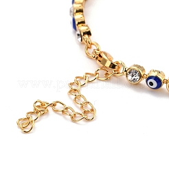 Flat Round with Evil Eye Link Chain Bracelet&nbsp;BJEW-C007-05G-02