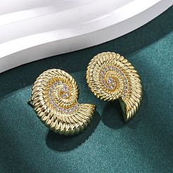 Brass Micro Pave Clear Cubic Zirconia Conch Stud Earrings&nbsp;EJEW-H165-07G